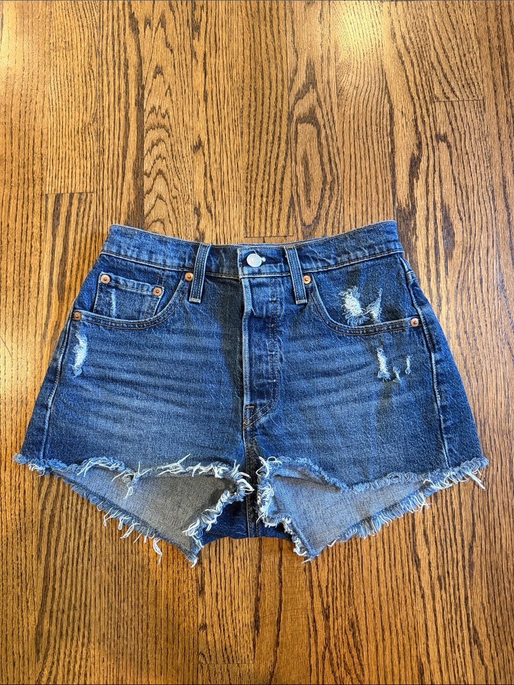 Levi’s Strauss & Co. 501 Original Distressed Cut Off Blue Denim Jean Shorts 25
